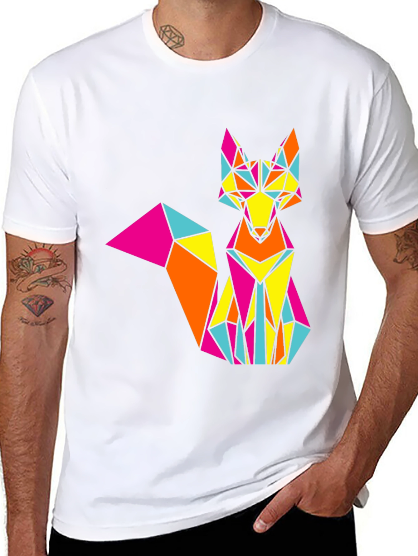 Geometric Fox Graphic Print Black T-Shirt
