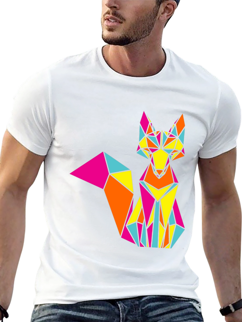Geometric Fox Graphic Print Black T-Shirt