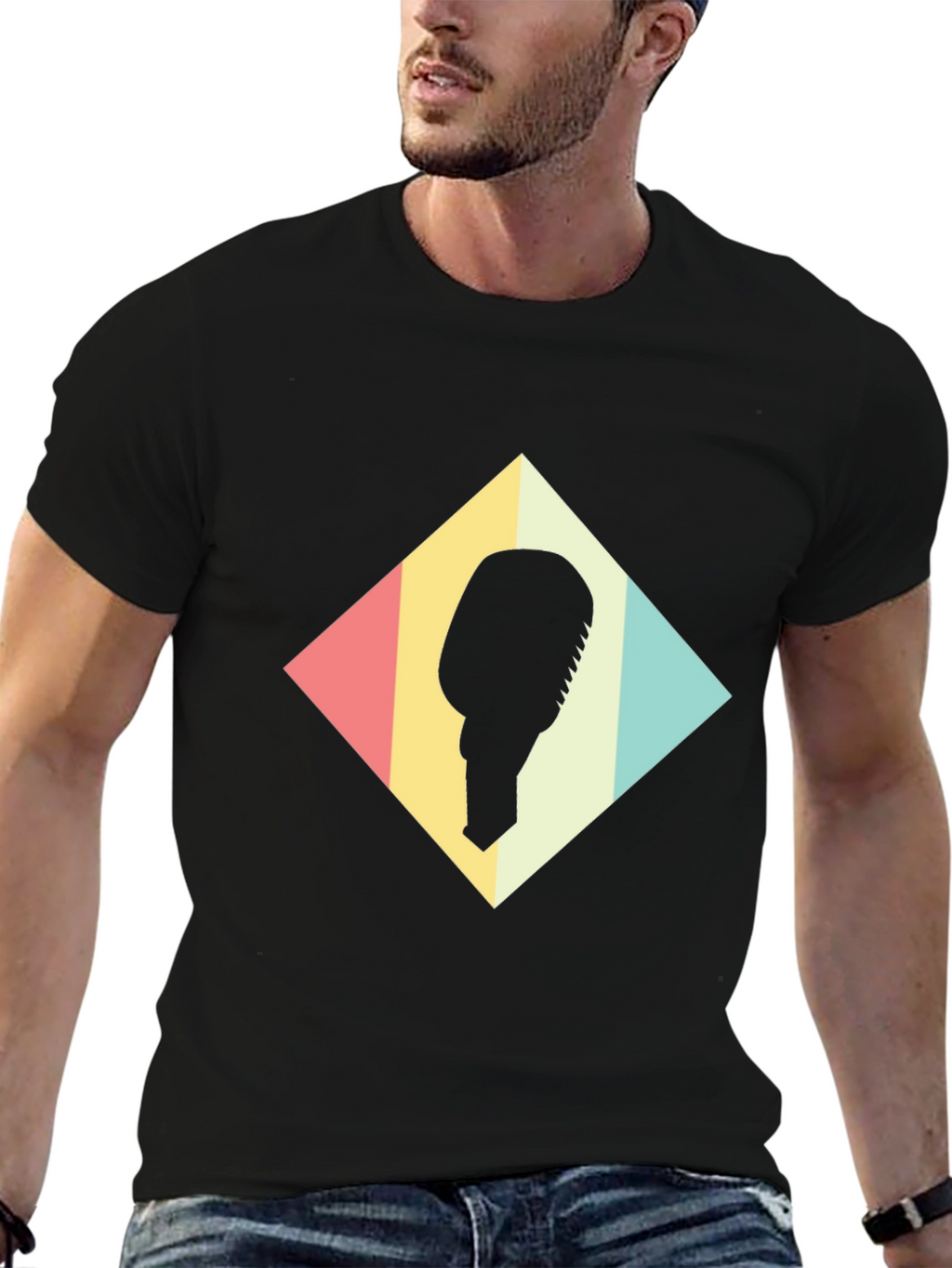 Retro Microphone Graphic Tee - Black