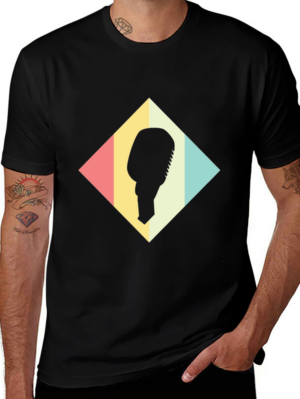 Retro Microphone Graphic Tee - Black