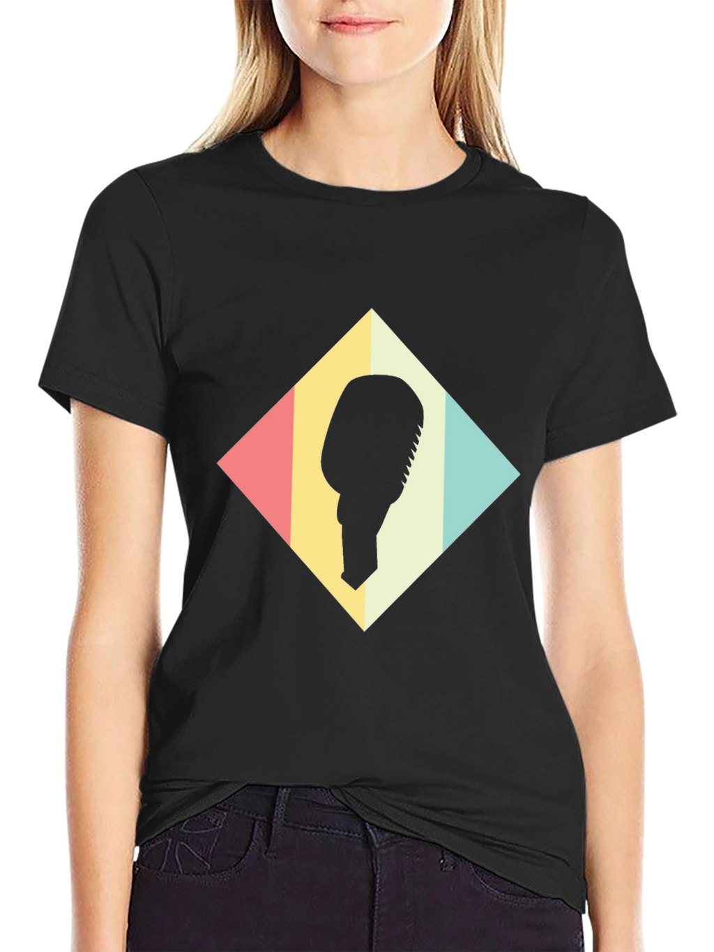 Retro Microphone Graphic Tee - Black