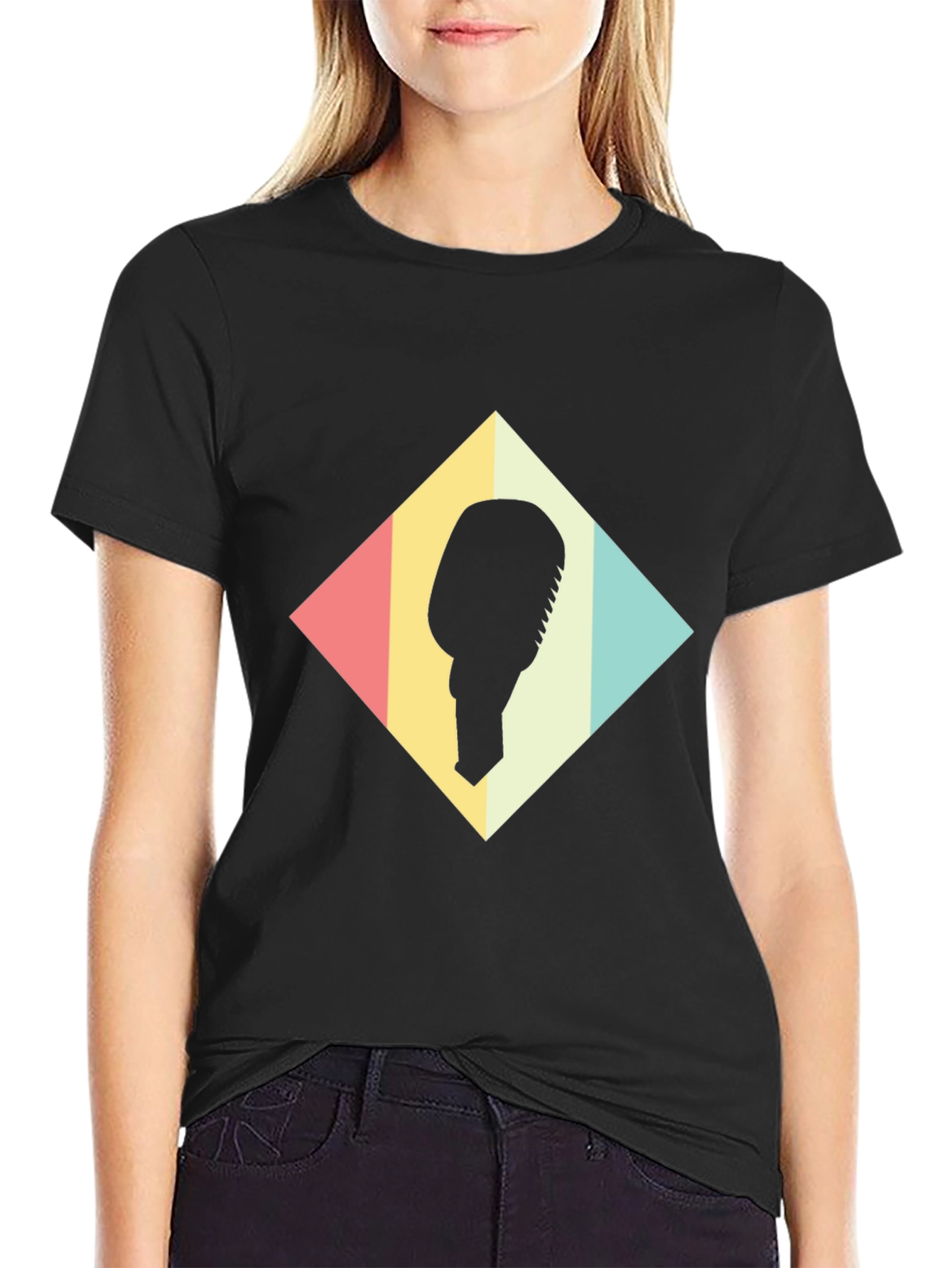 Retro Microphone Graphic Tee - Black