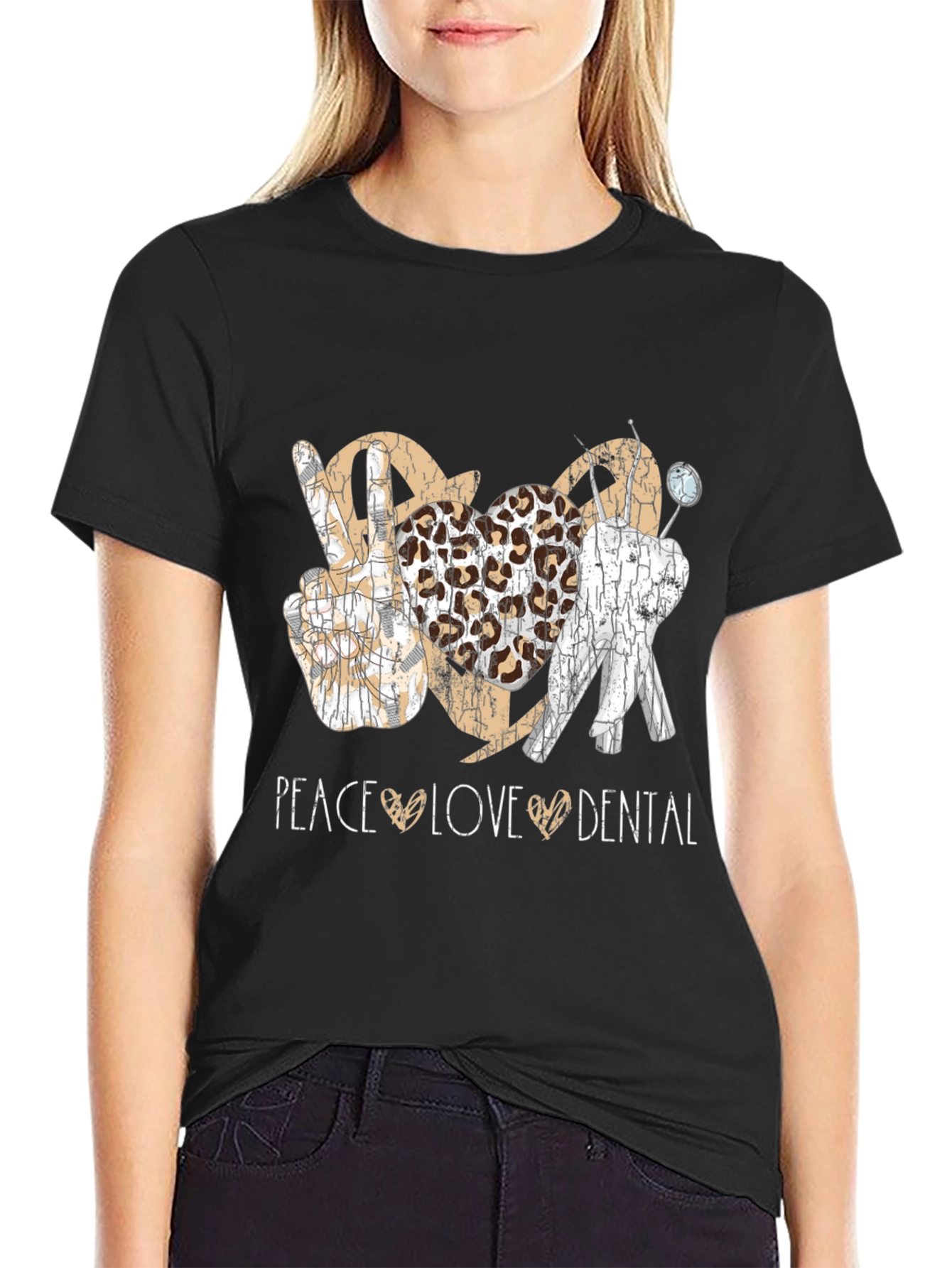 Peace Love Dental T-Shirt Leopard Print