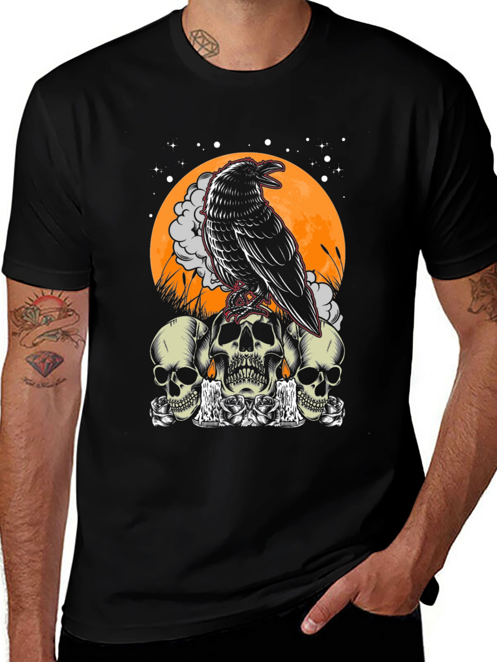 Raven Skull Graphic Tee - Mens Black T-Shirt