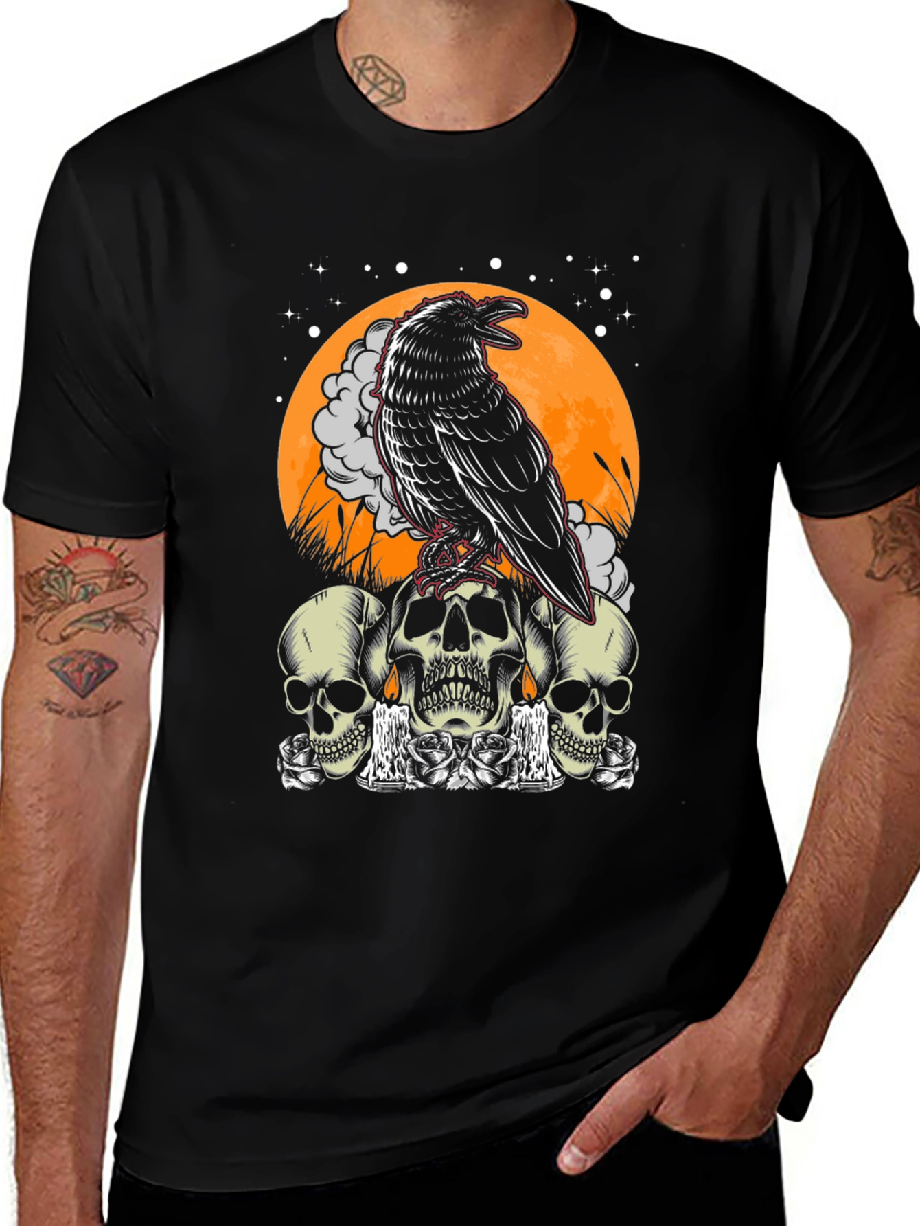Raven Skull Graphic Tee - Mens Black T-Shirt