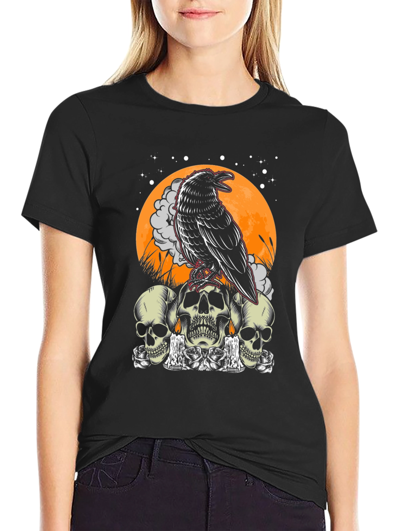 Raven Skull Graphic Tee - Mens Black T-Shirt
