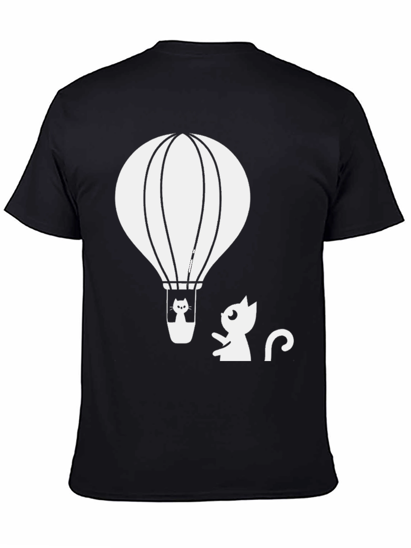 Cat Hot Air Balloon Graphic Tee - Black Cotton T-Shirt