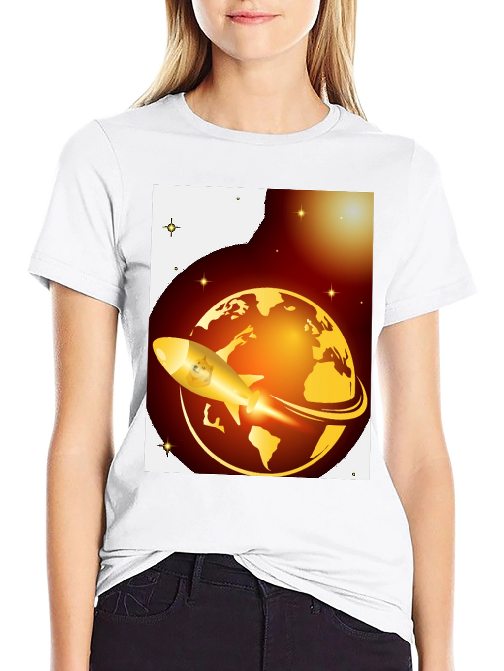Dogecoin to the Moon Black T-Shirt