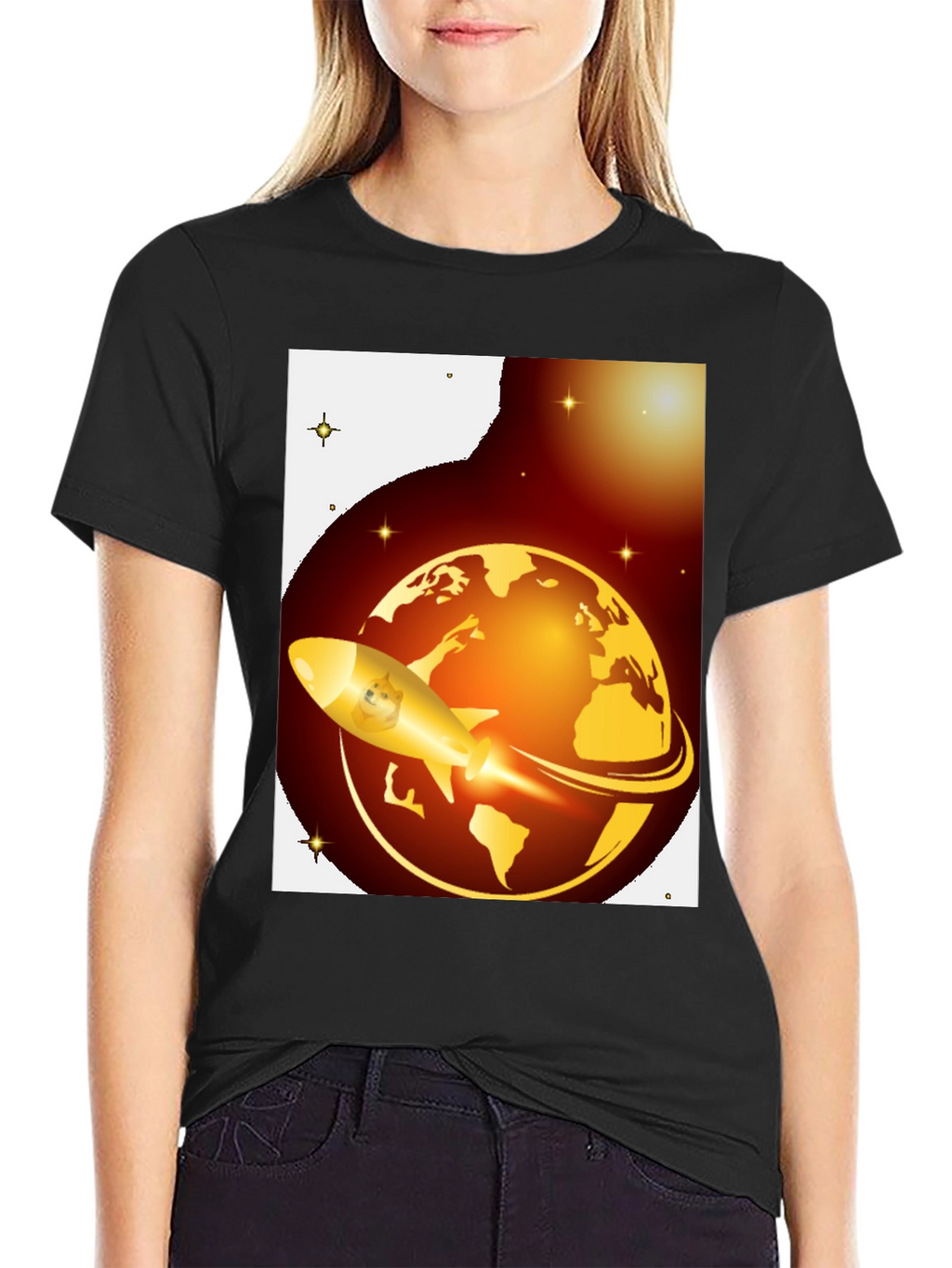 Dogecoin to the Moon Black T-Shirt
