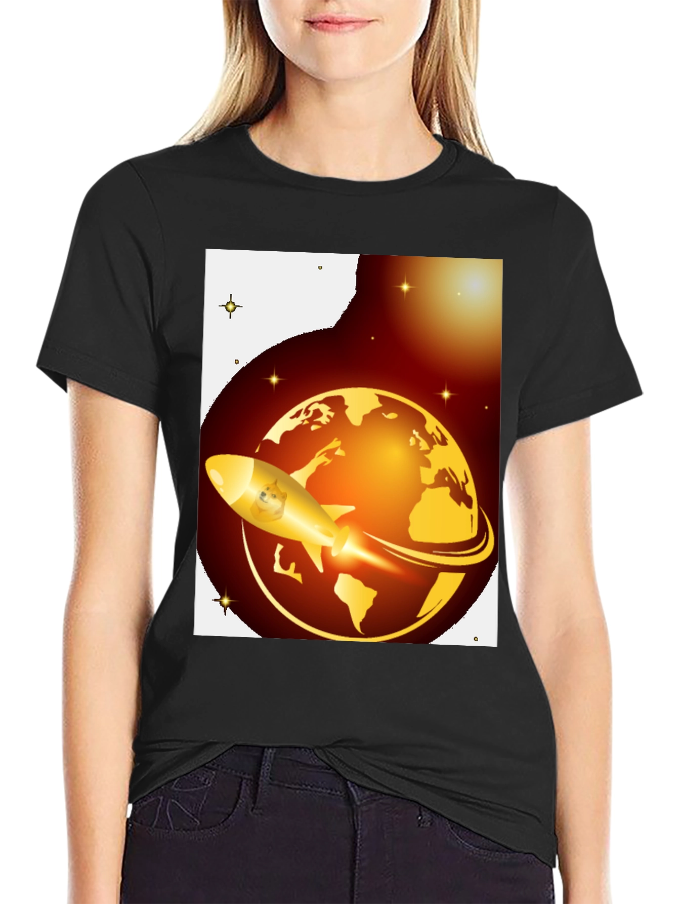 Dogecoin to the Moon Black T-Shirt
