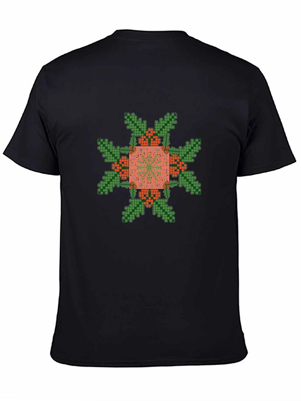 Pixelated Floral Graphic Tee - Black Cotton