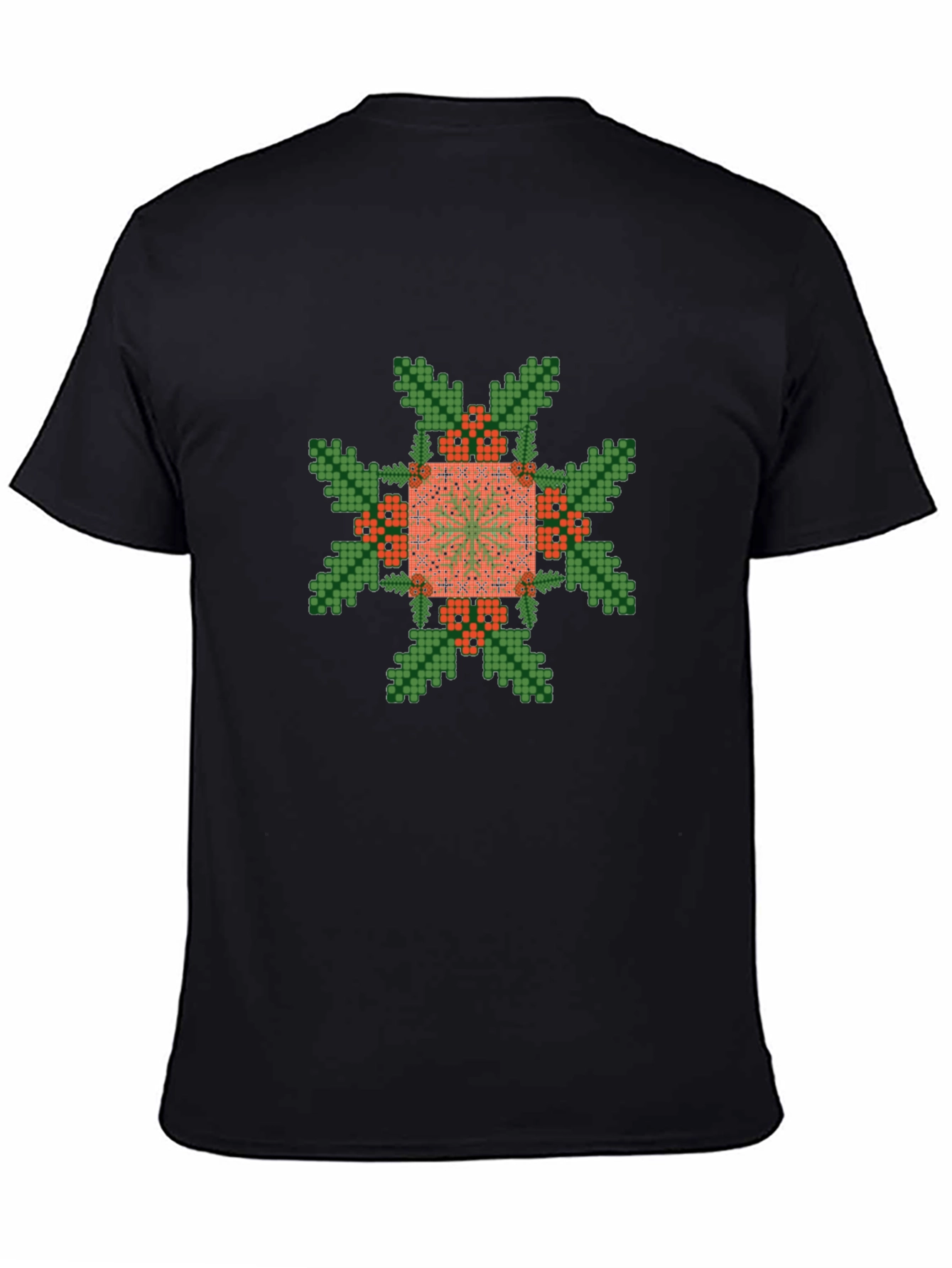 Pixelated Floral Graphic Tee - Black Cotton