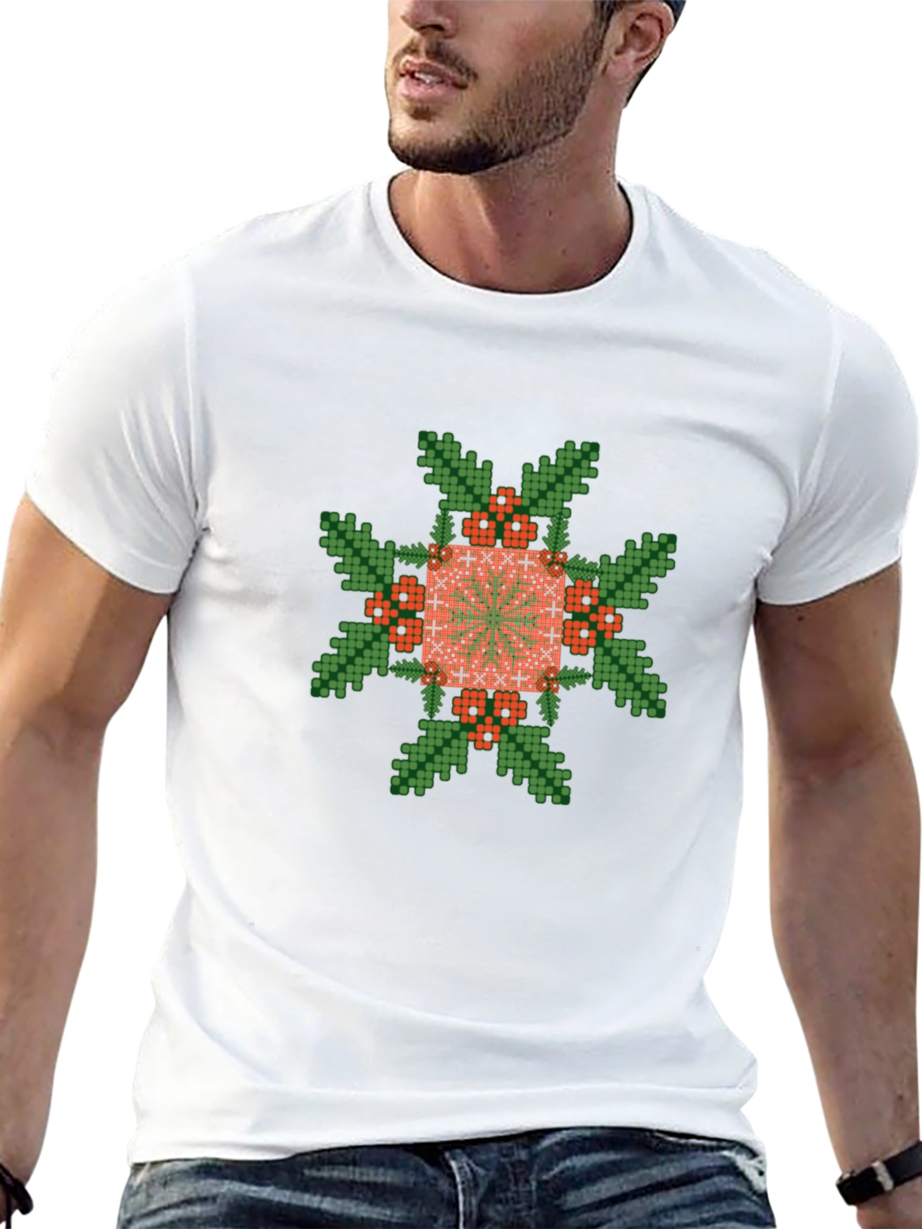 Pixelated Floral Graphic Tee - Black Cotton