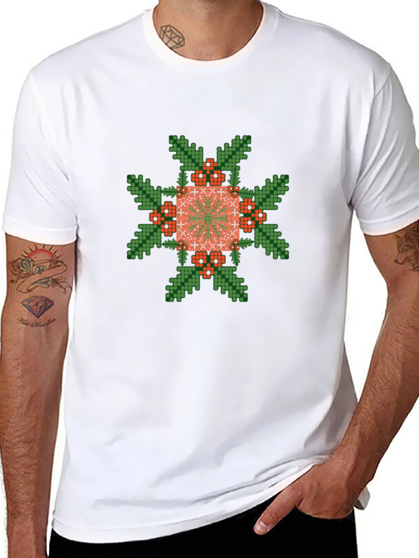 Pixelated Floral Graphic Tee - Black Cotton