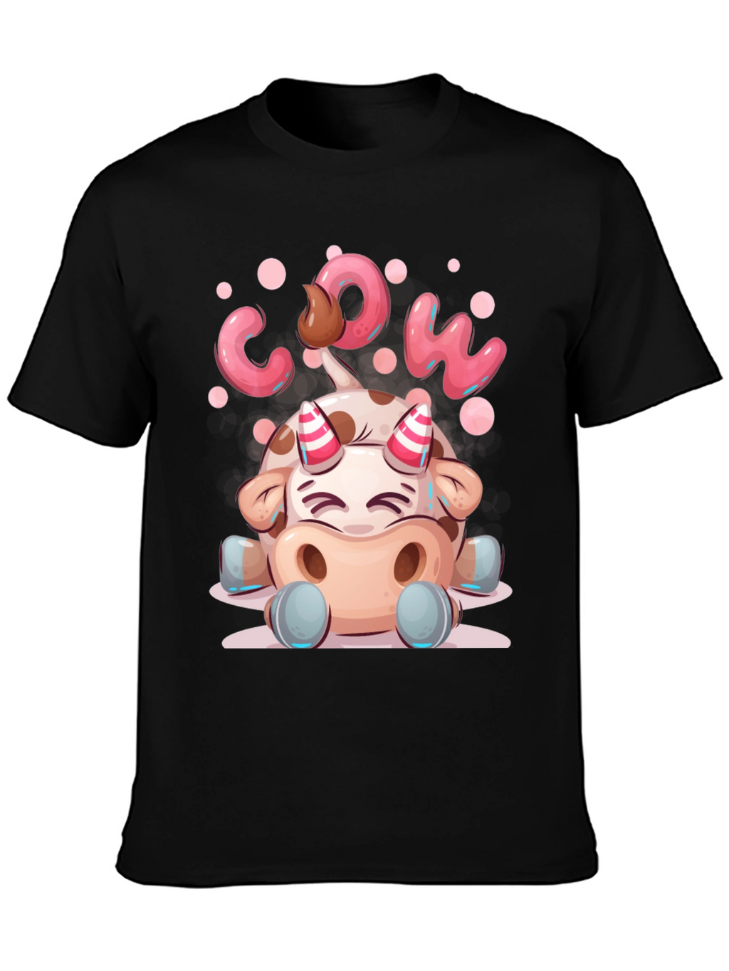 Cartoon Cow Graphic Tee - Black