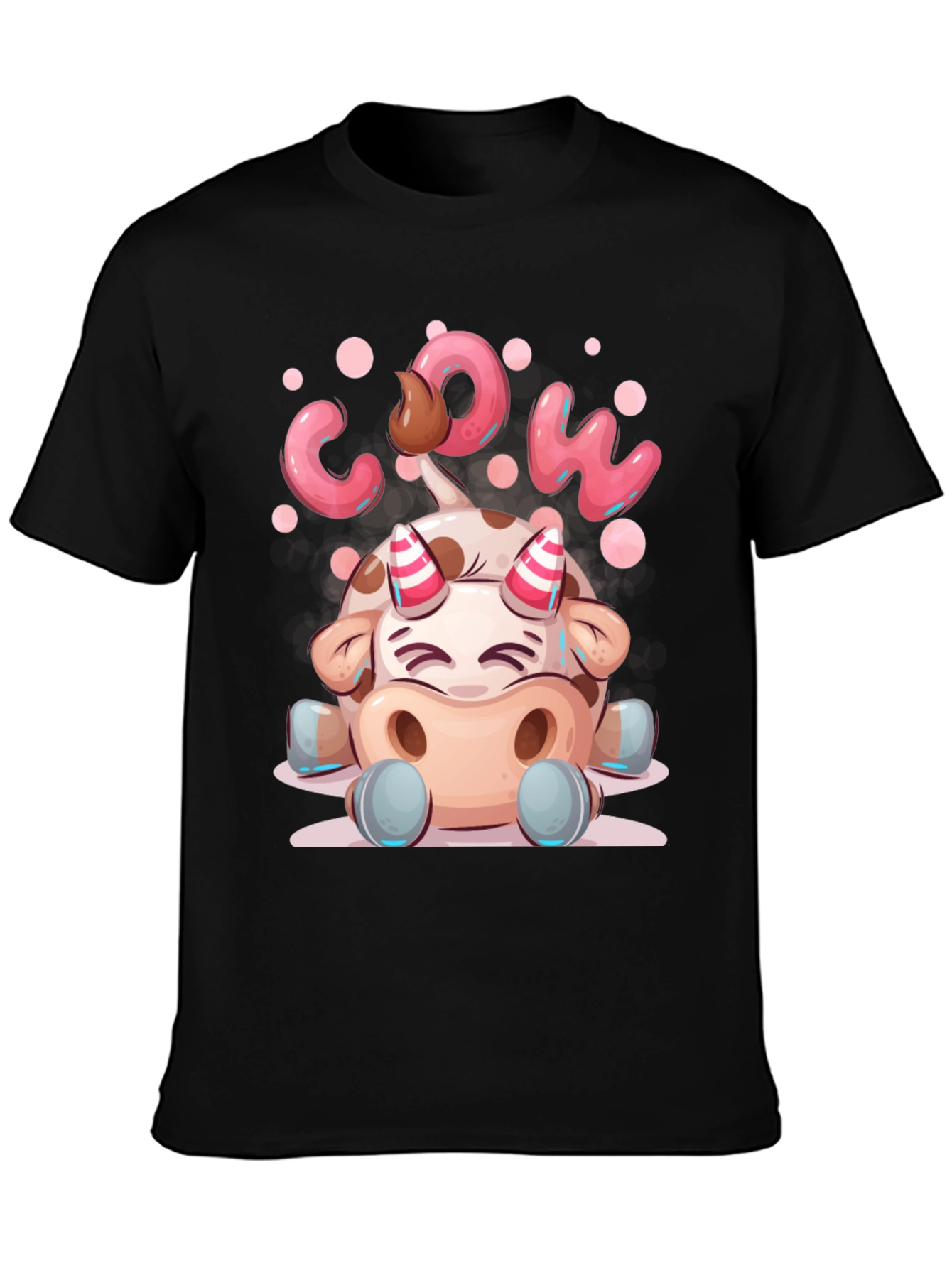 Cartoon Cow Graphic Tee - Black