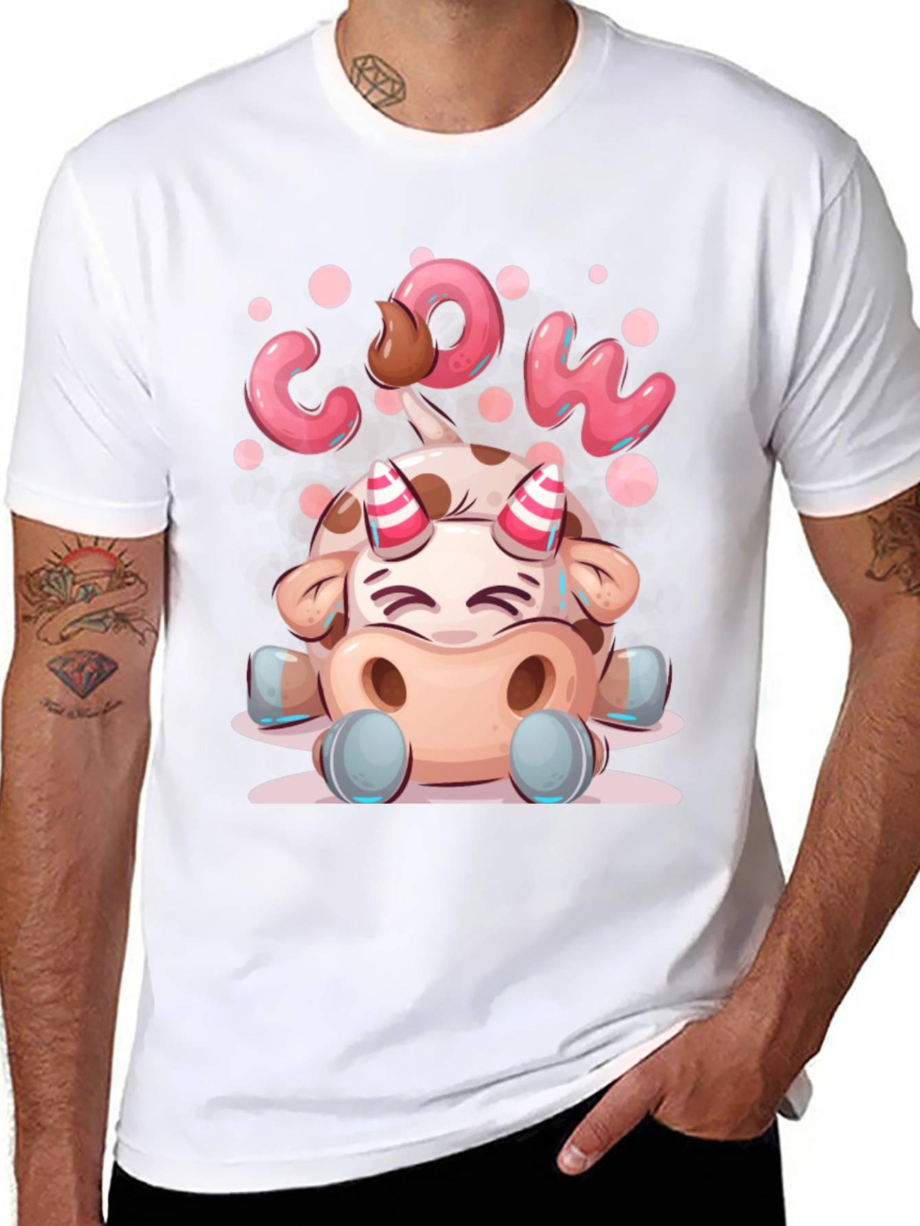 Cartoon Cow Graphic Tee - Black
