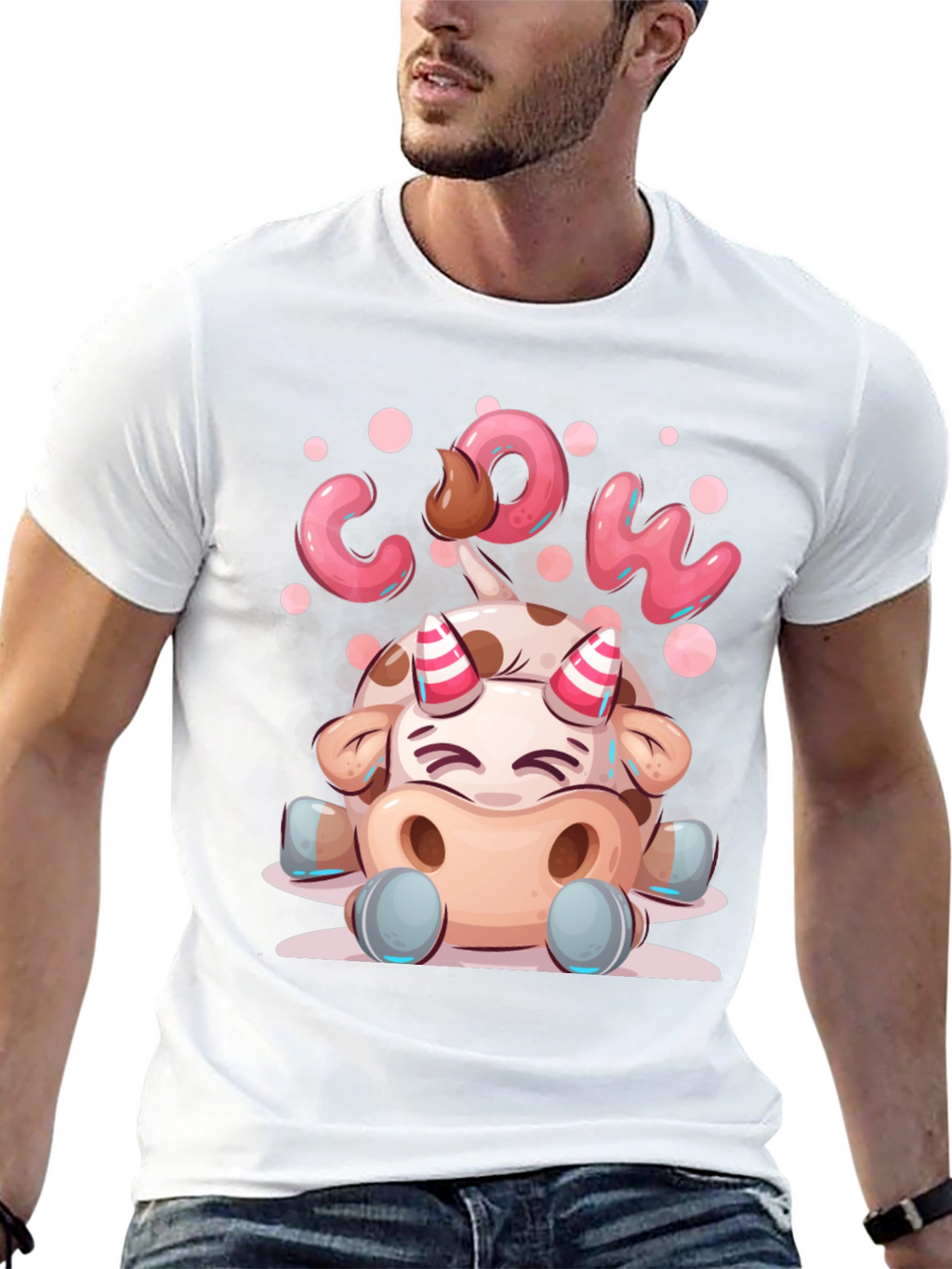 Cartoon Cow Graphic Tee - Black