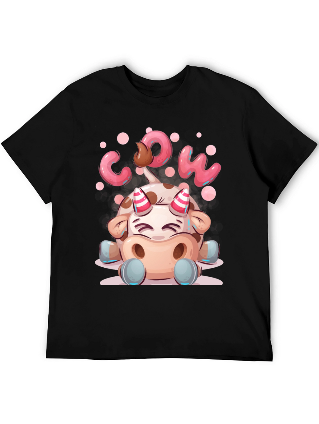 Cartoon Cow Graphic Tee - Black