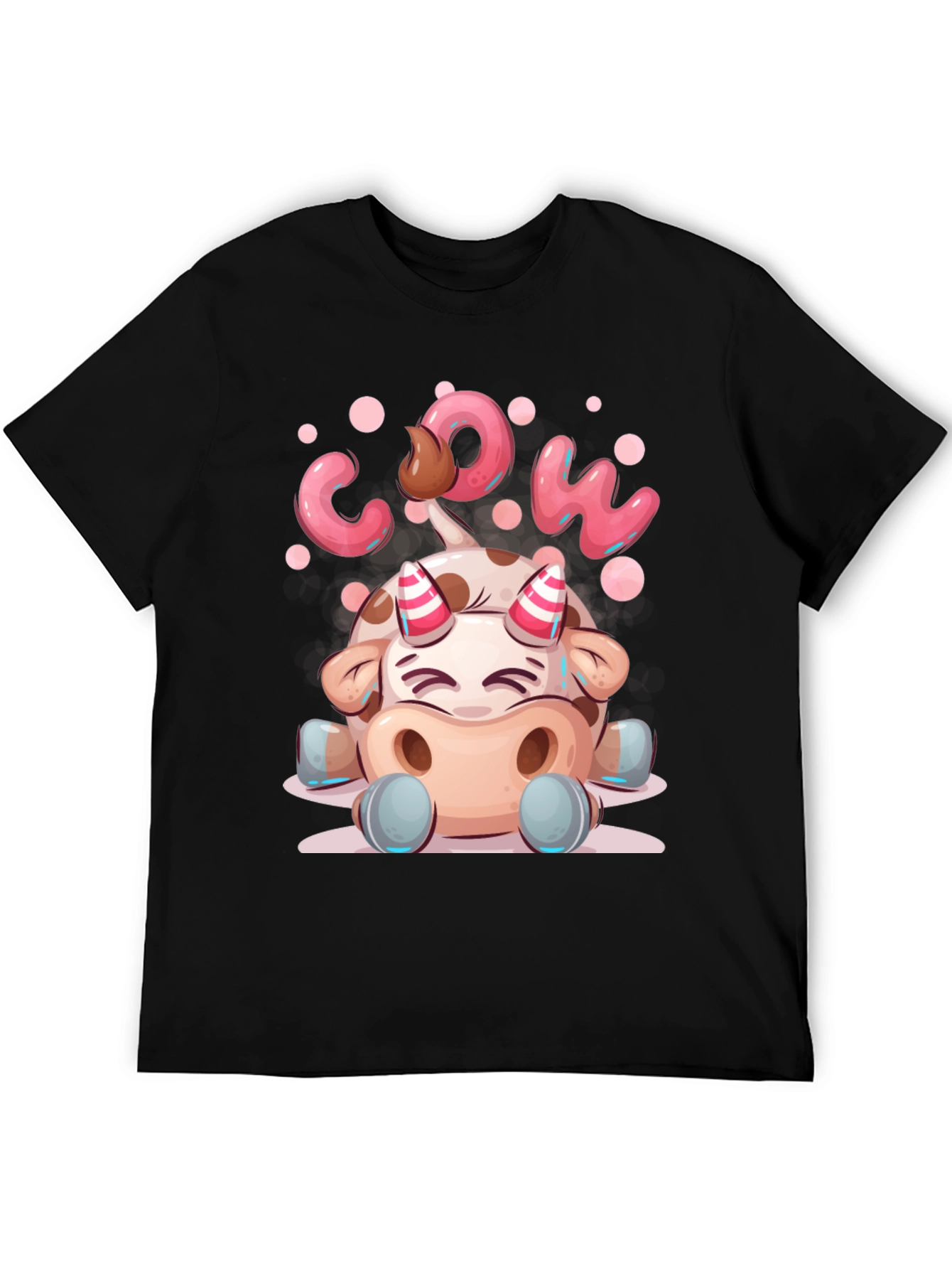 Cartoon Cow Graphic Tee - Black