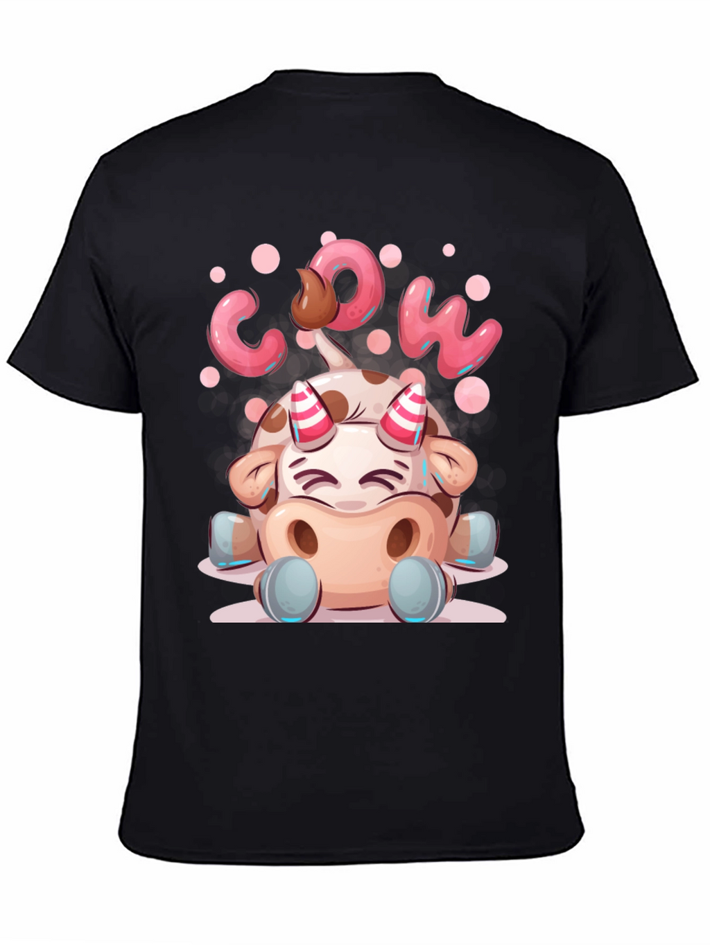 Cartoon Cow Graphic Tee - Black