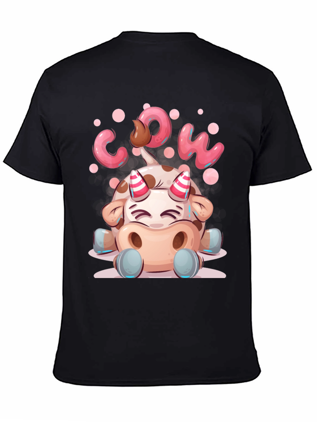 Cartoon Cow Graphic Tee - Black