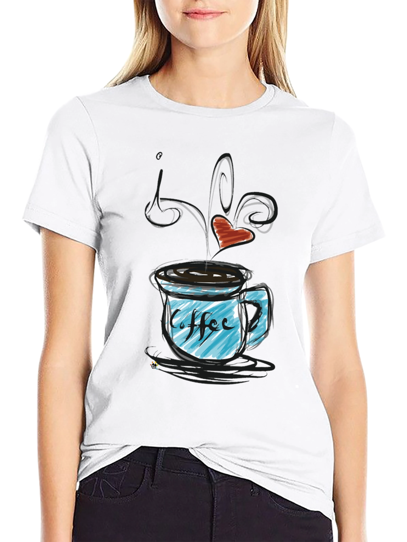Coffee Lovers Graphic T-Shirt - Heart Steaming Mug