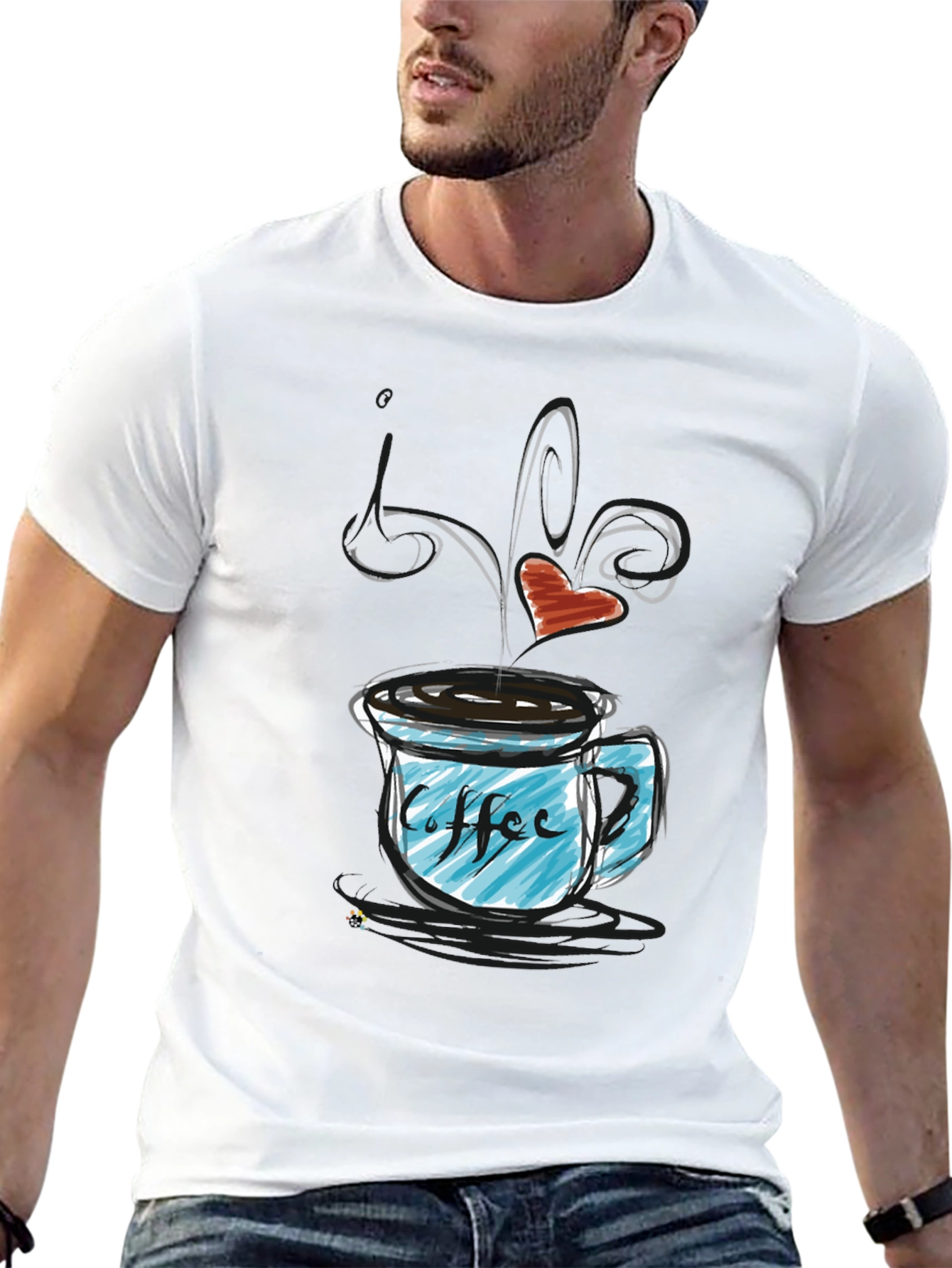 Coffee Lovers Graphic T-Shirt - Heart Steaming Mug