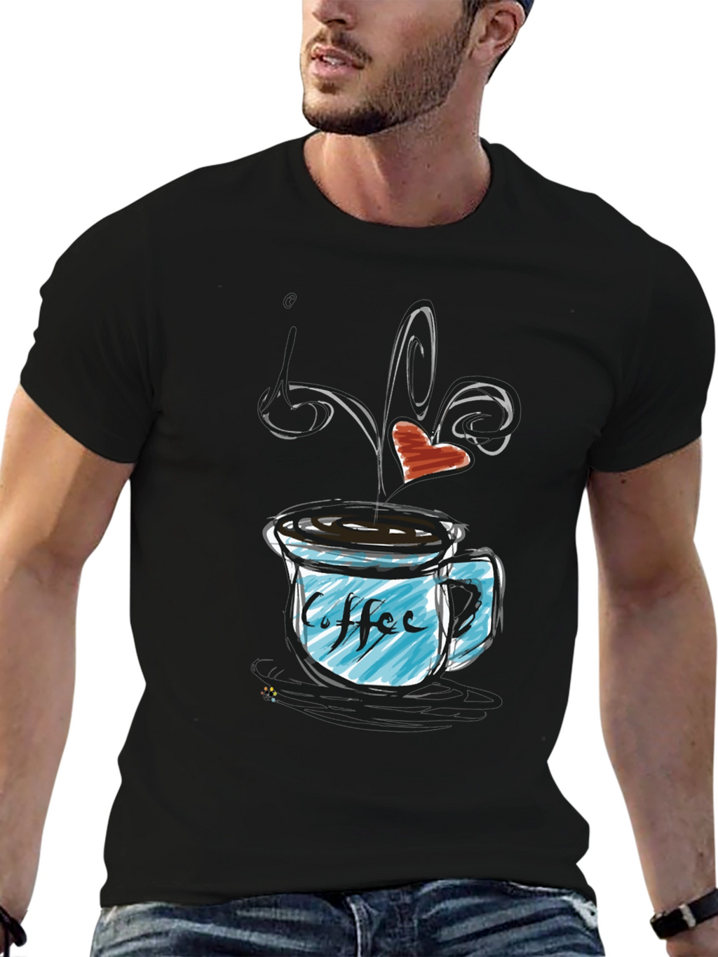 Coffee Lovers Graphic T-Shirt - Heart Steaming Mug