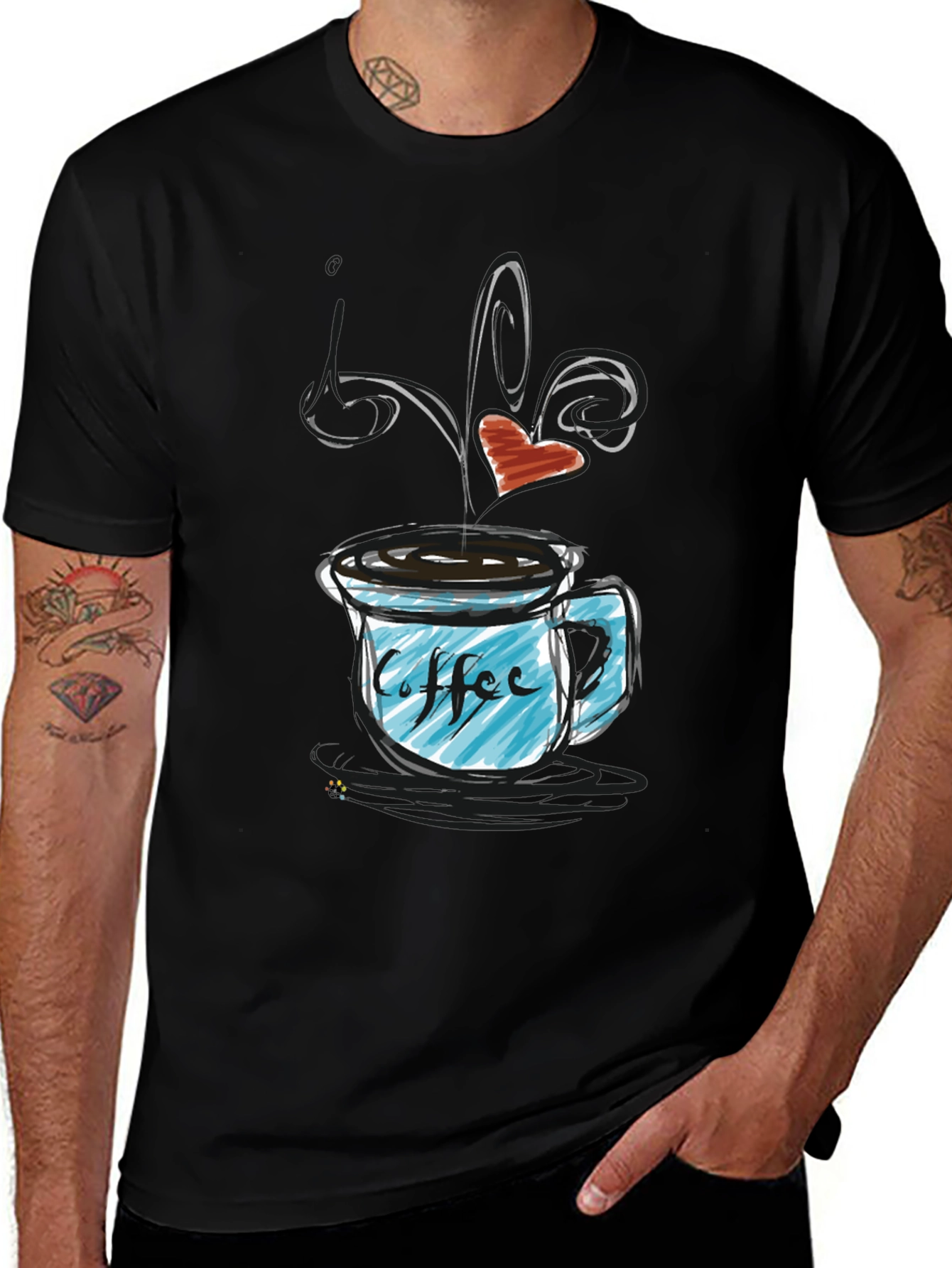 Coffee Lovers Graphic T-Shirt - Heart Steaming Mug