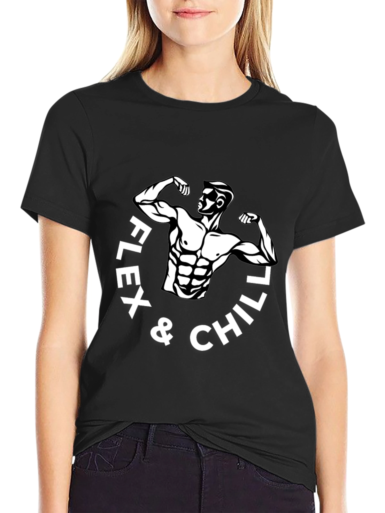 Flex & Chill Black Graphic T-Shirt