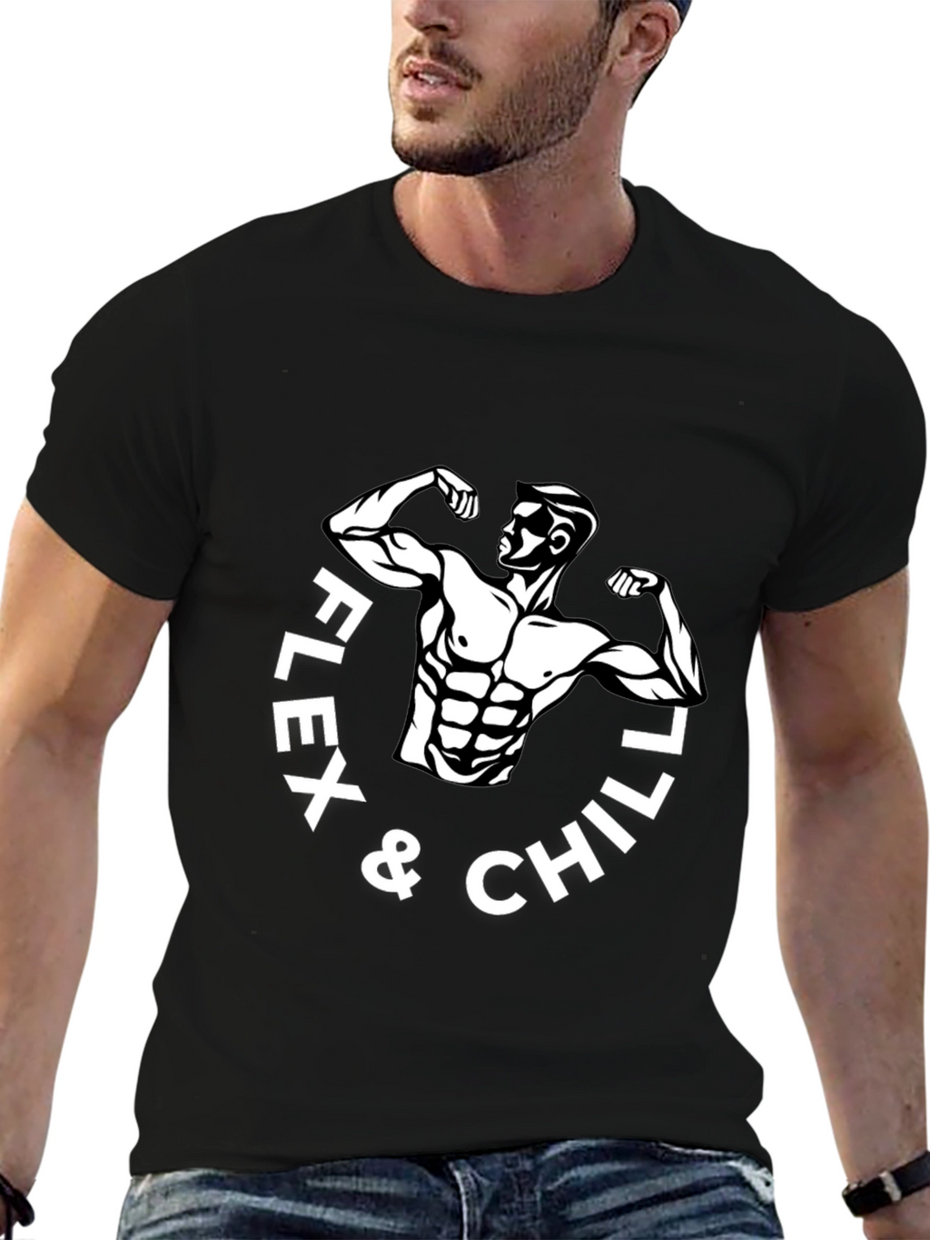 Flex & Chill Black Graphic T-Shirt