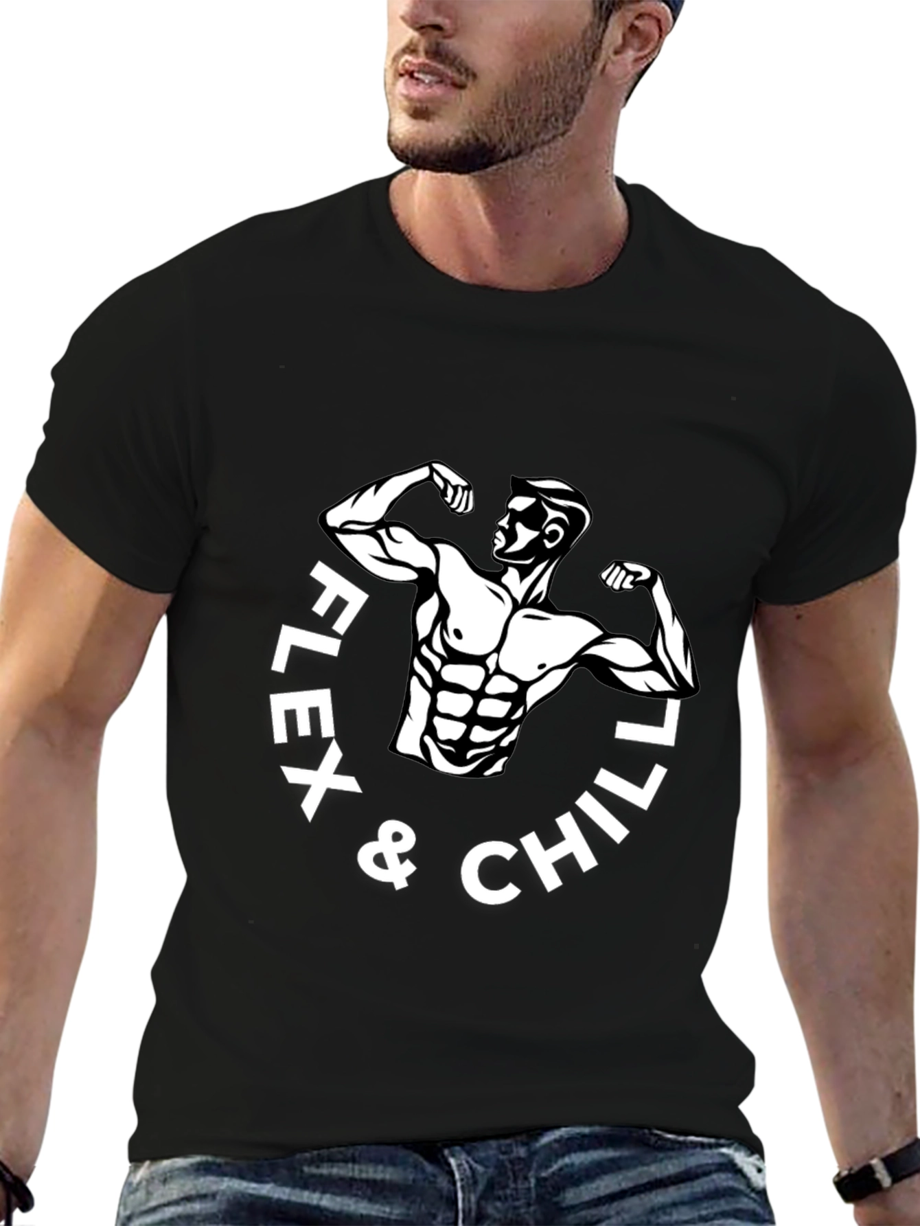 Flex & Chill Black Graphic T-Shirt