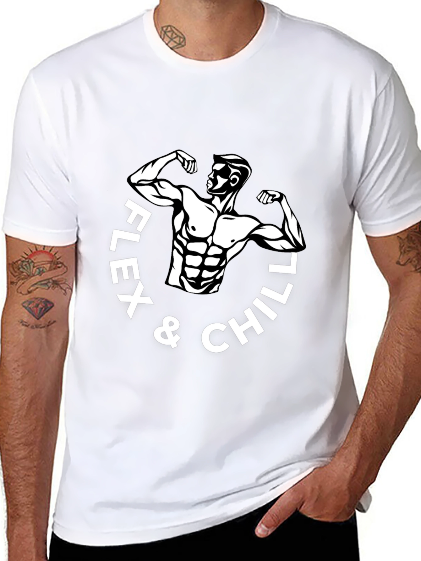 Flex & Chill Black Graphic T-Shirt