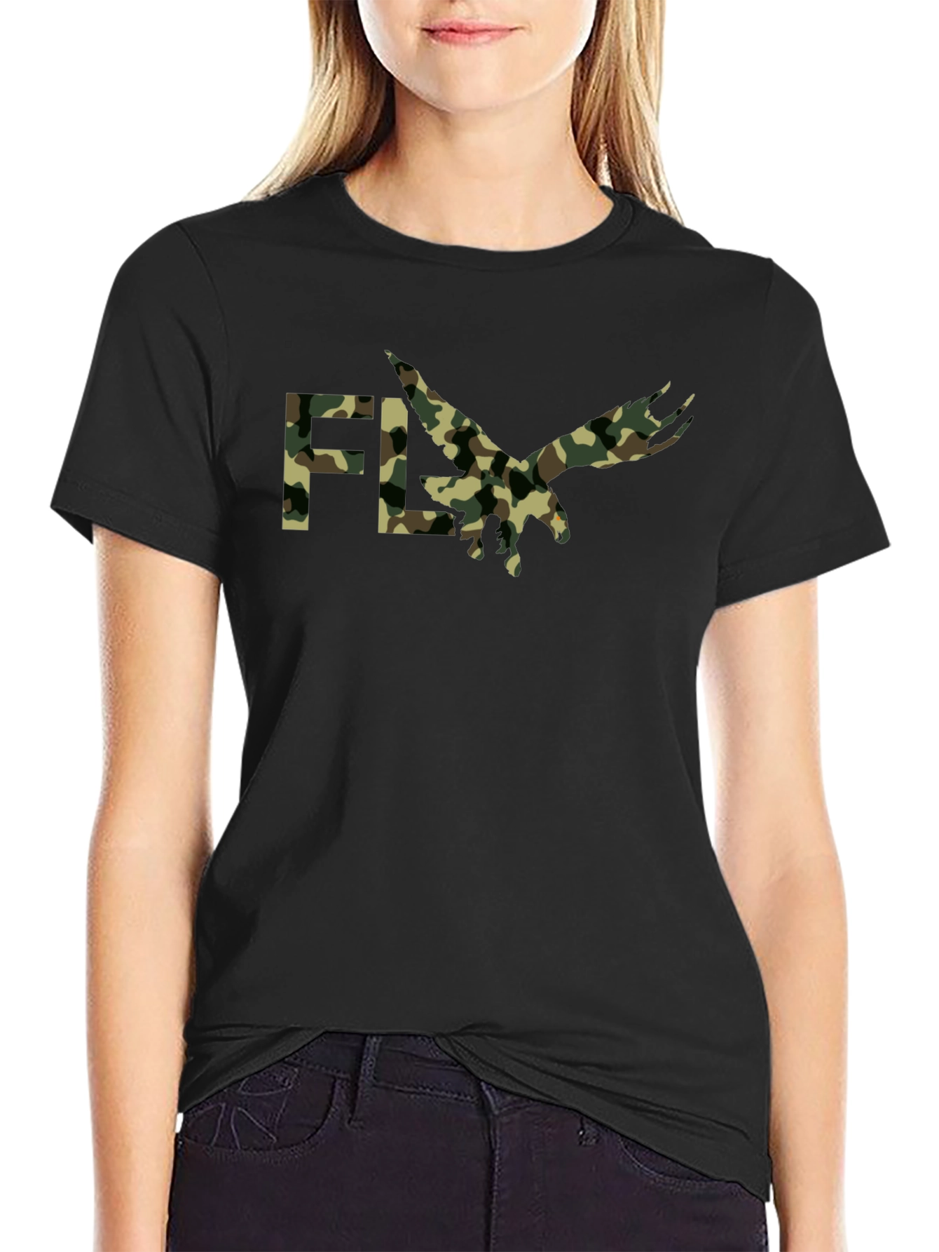 Camouflage FLY Eagle Graphic T-Shirt