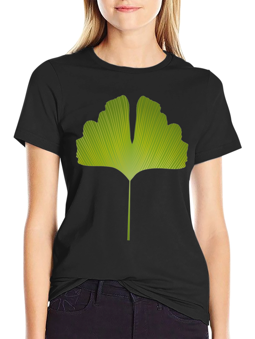 Ginkgo Leaf Graphic Tee - Nature Inspired Black T-Shirt