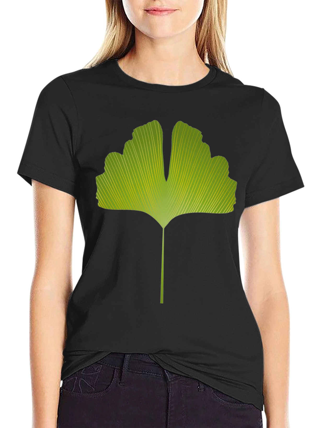 Ginkgo Leaf Graphic Tee - Nature Inspired Black T-Shirt