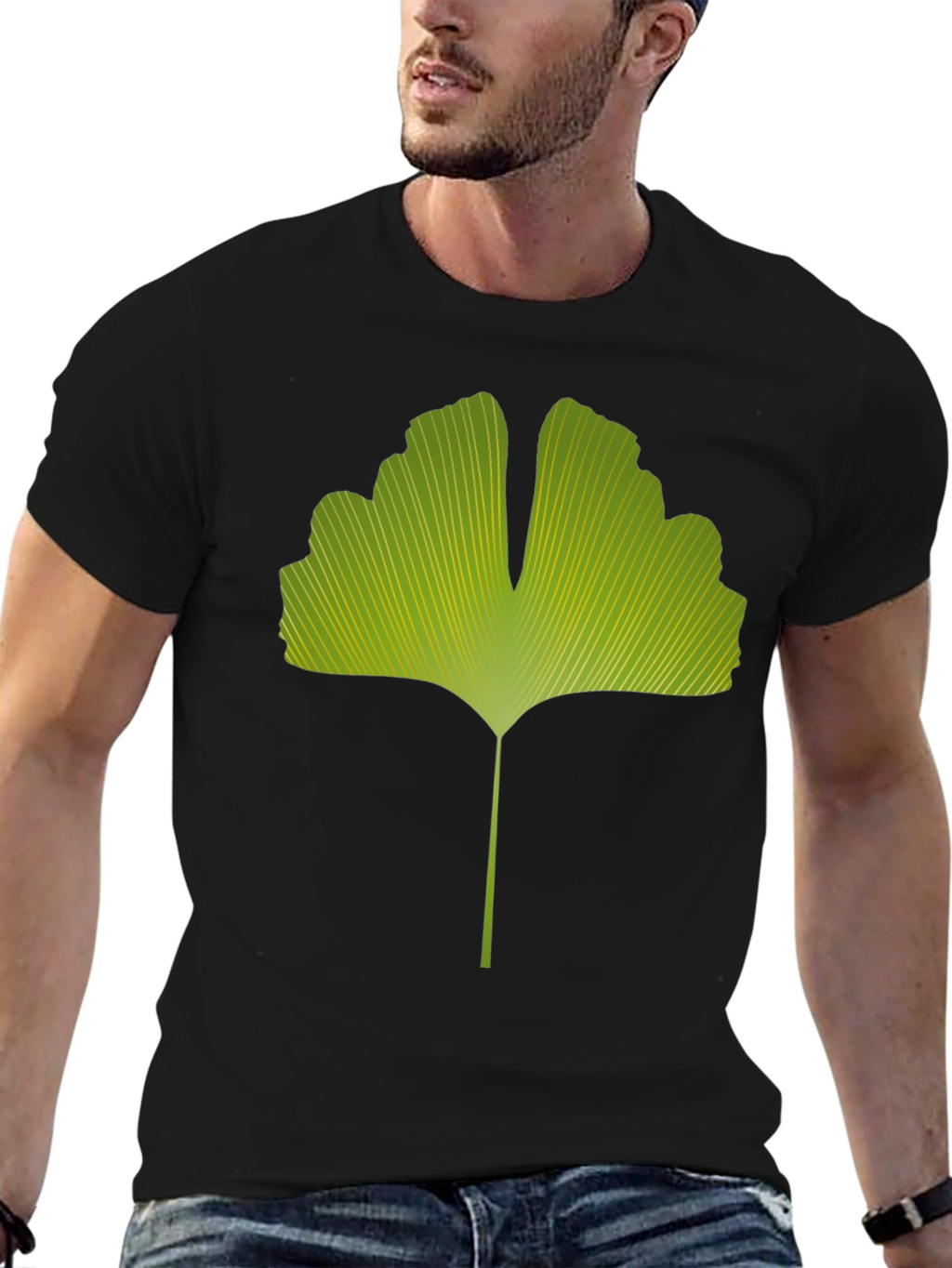 Ginkgo Leaf Graphic Tee - Nature Inspired Black T-Shirt