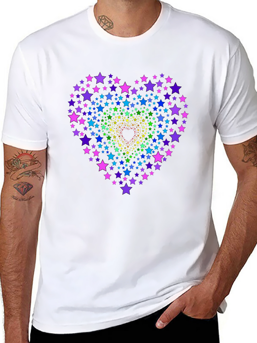Rainbow Star Heart Graphic Tee - Black