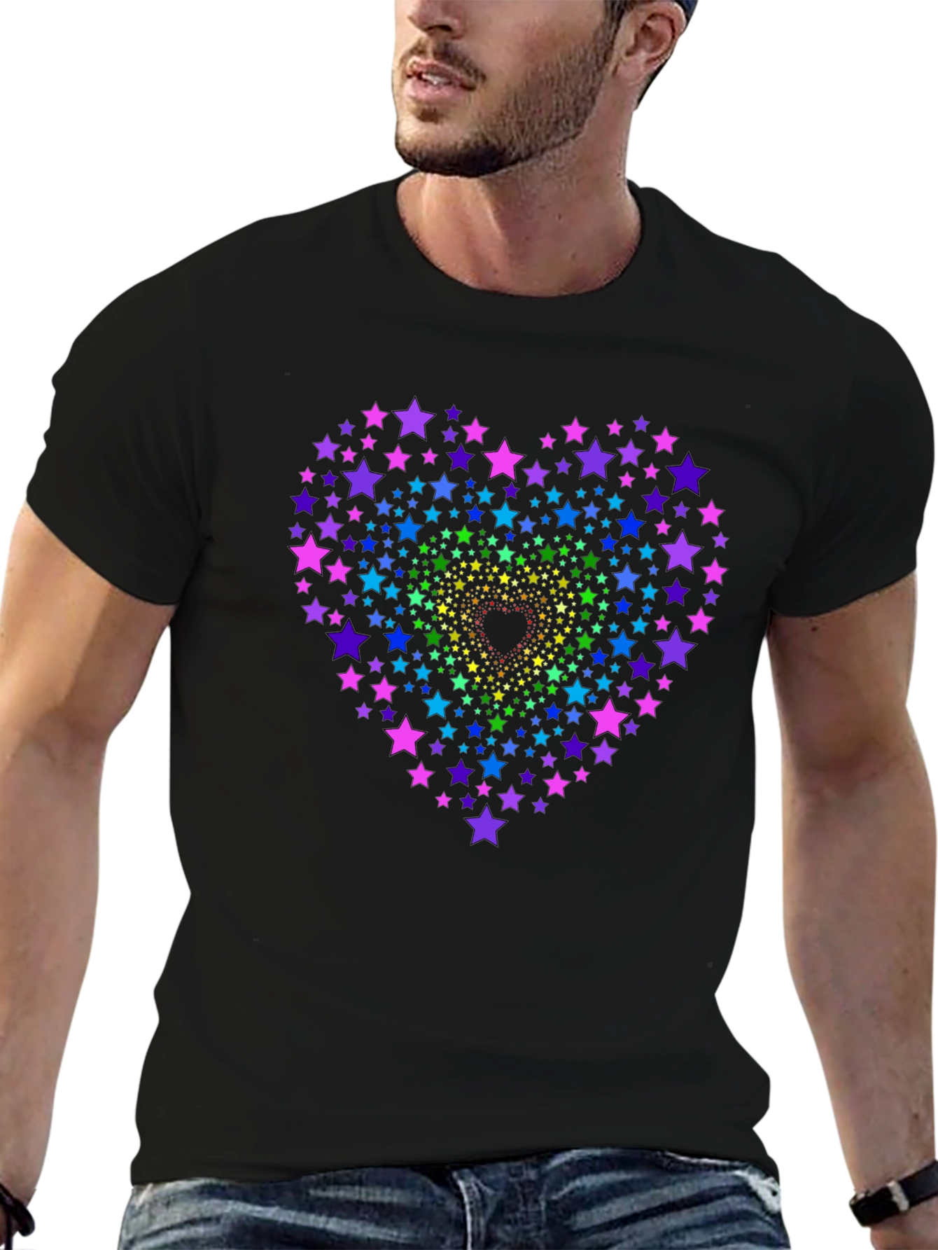 Rainbow Star Heart Graphic Tee - Black