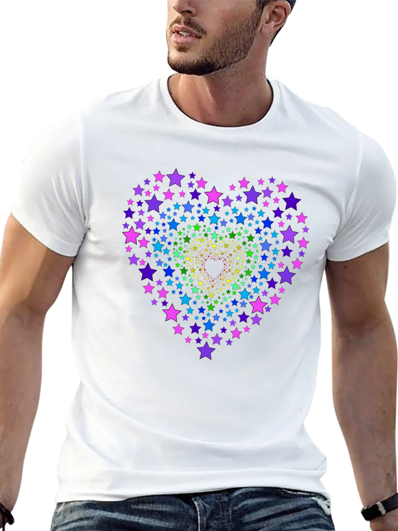 Rainbow Star Heart Graphic Tee - Black