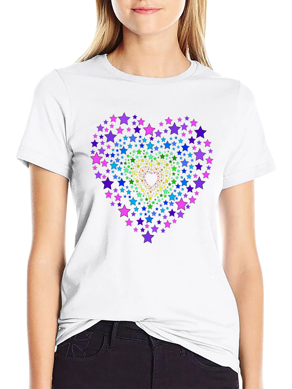 Rainbow Star Heart Graphic Tee - Black
