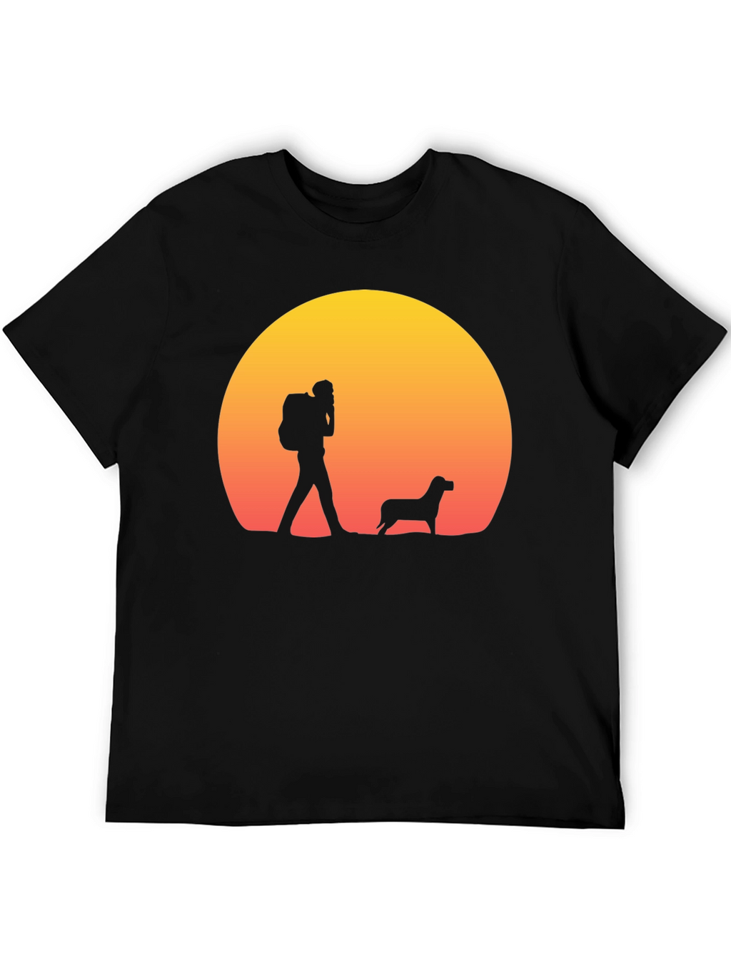 Hiker & Dog Sunset Silhouette T-Shirt