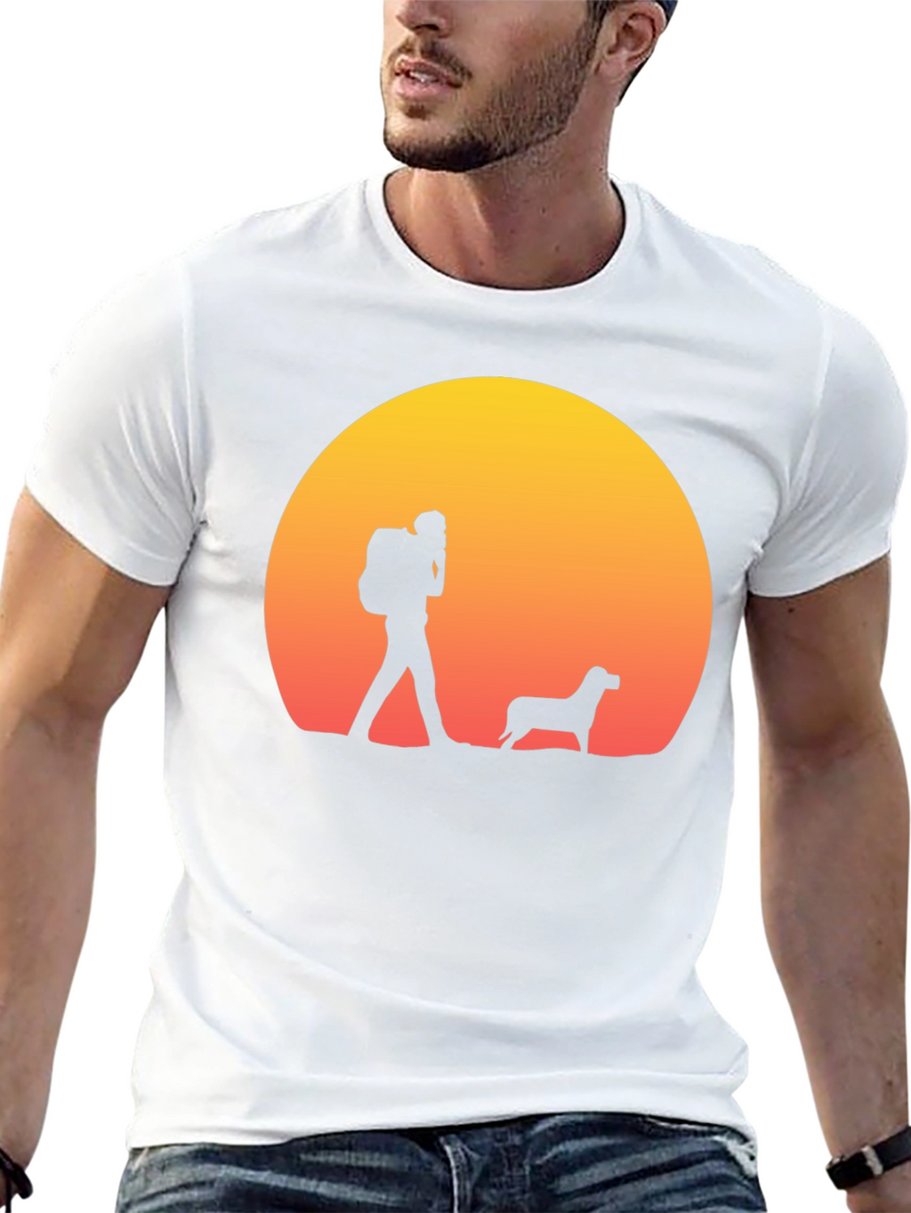 Hiker & Dog Sunset Silhouette T-Shirt