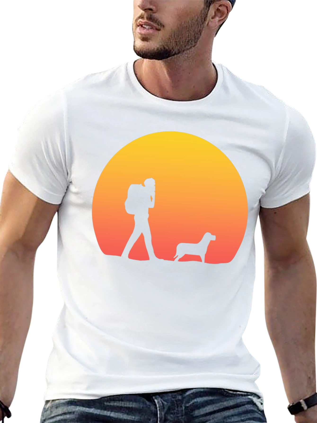 Hiker & Dog Sunset Silhouette T-Shirt