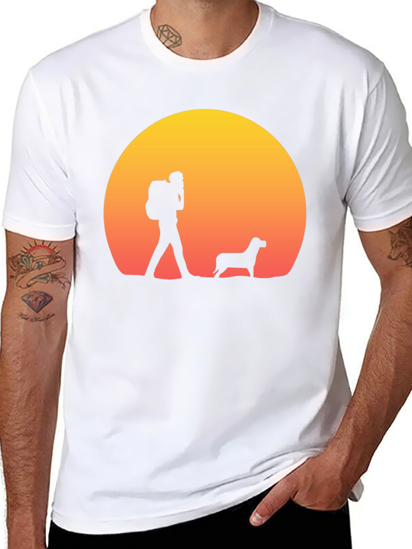 Hiker & Dog Sunset Silhouette T-Shirt
