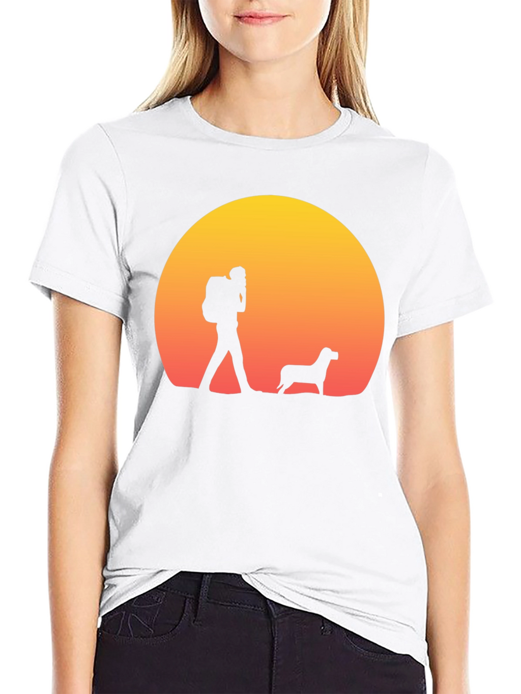 Hiker & Dog Sunset Silhouette T-Shirt