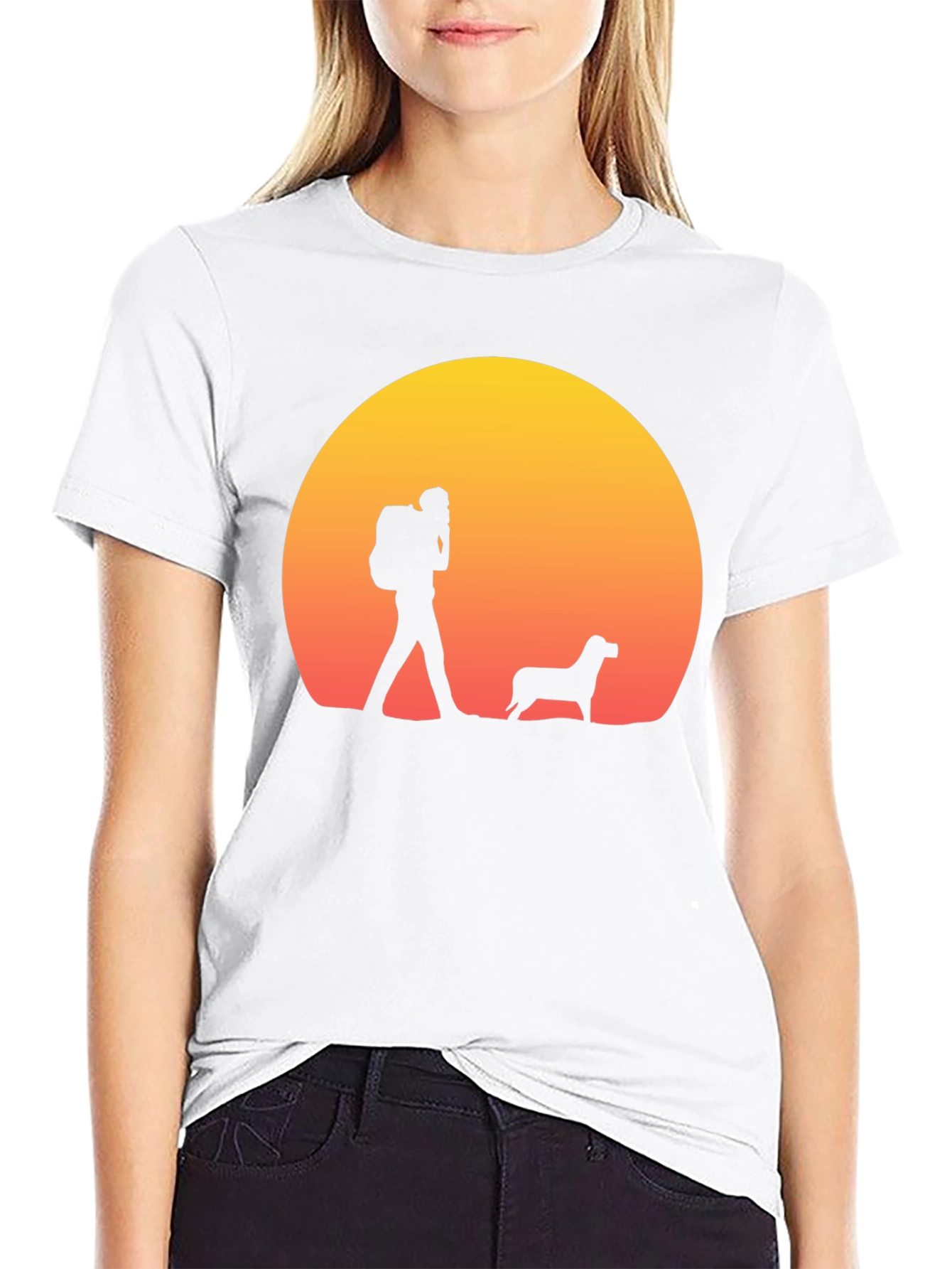 Hiker & Dog Sunset Silhouette T-Shirt
