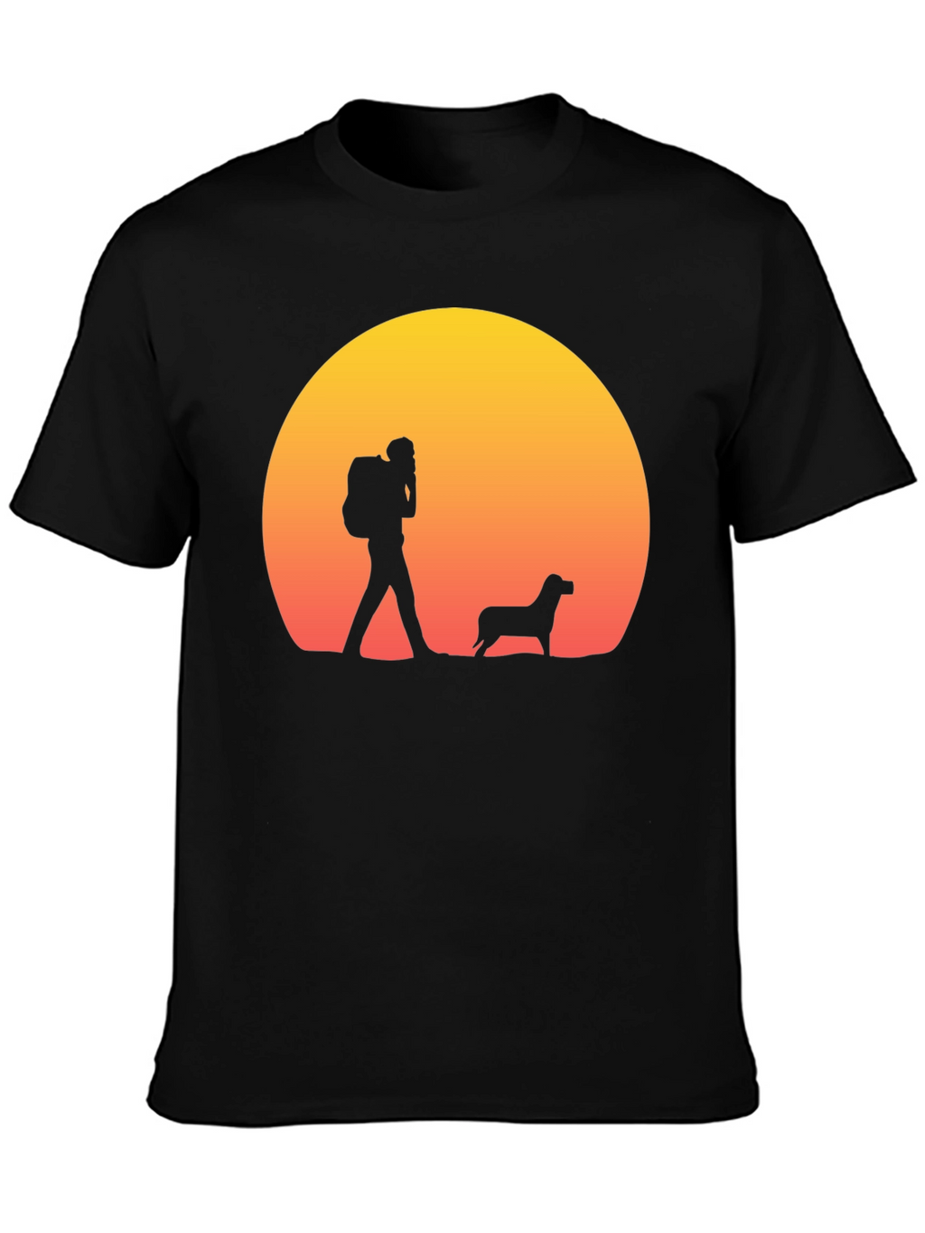 Hiker & Dog Sunset Silhouette T-Shirt