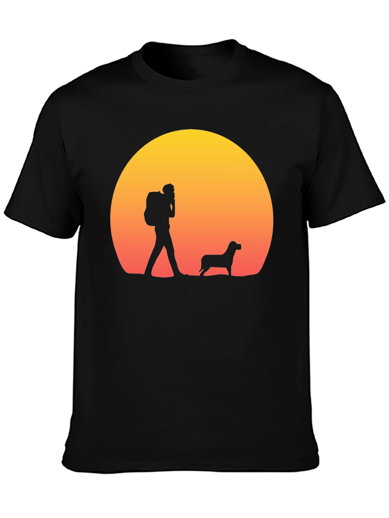 Hiker & Dog Sunset Silhouette T-Shirt